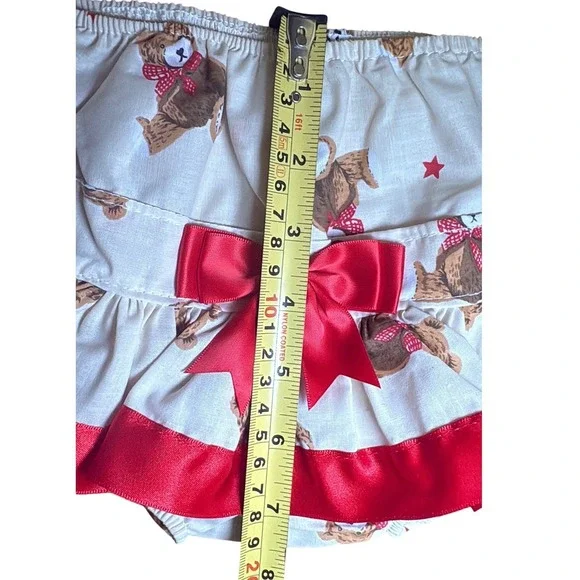 Vintage Baby Diaper Cover Skirt Holiday Ruffle Bloomers Skirt Red Bow Girls 3-6M - Picture 5 of 7